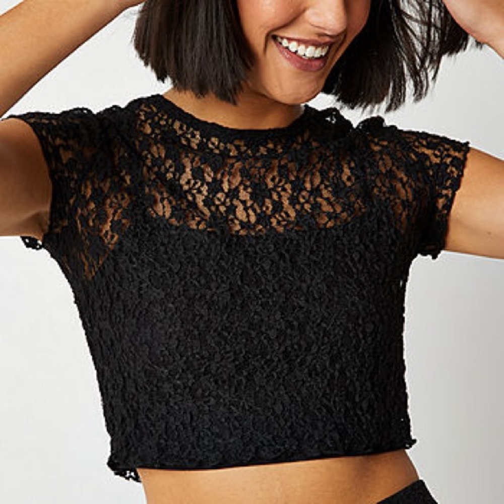 Floral Mesh Laced Black Top